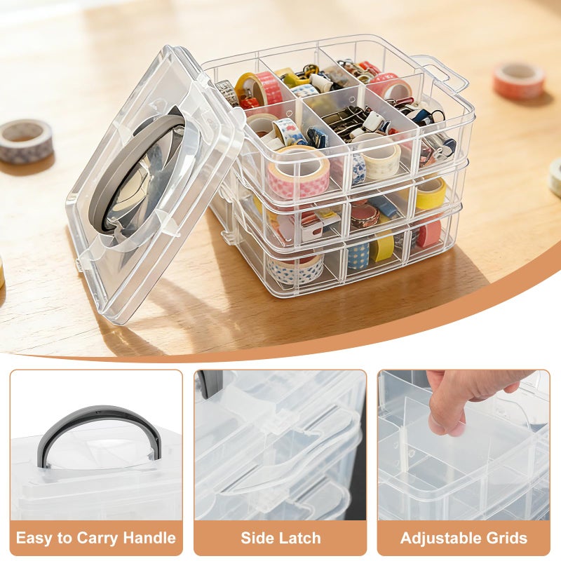 LZYMSZ 3-Tier Transparent Adjustable Stackable Compartment Slot Plastic Storage Box, Snap-Lock Clear Container Box for Storing Toy Jewelry Accessory 6.5 x 6.1x 4.9in(S) - Image 4